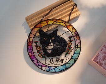 Custom Cat Portrait Art Suncatcher, Stained Glass Cat Memorial, Custom Cat Portrait from Photo, Loss of Pet sympathy Gift, Pet Memorial Gift