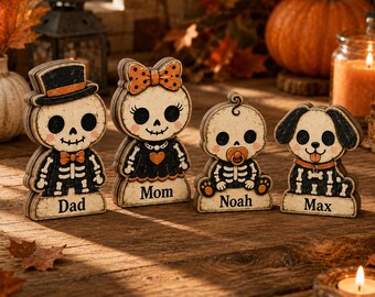 Vintage Halloween Decor Indoor, Ghost, Black Cat, Pumpkin, Skeleton Witch Owl Zombie Vampire, Fall Decor, Retro Wooden Block for Shelf Decor
