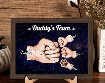 Fist Bump Dad and Kids Framed Sign, Father's Day Gift For Dad, Gift For Grandpa, For Husband plaque, Birthday gift| Sign with kids names