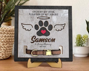 Memorial Pet Collar Sign| Dog Memorial Wood Frame With Collar Holder| Loss of Dog, Cat| Dog Memorial Gifts, Pet Sympathy Gift