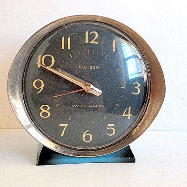 Vintage Westclox Big Ben Alarm Clock Baby Blue with Honey Gold Rim 1950's  Wind Up Clock by metrocottage