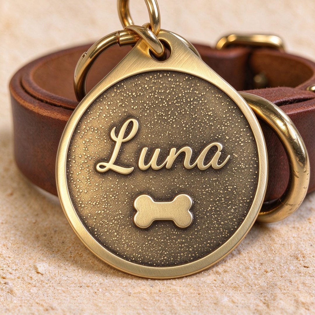 Solid Brass Personalized Pet ID Tag, Teardrop Raised Letter Dog Tag ...