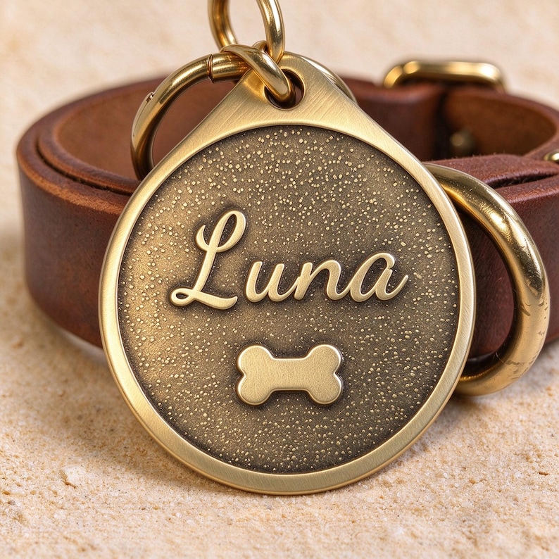 Solid Brass Personalized Pet ID Tag, Teardrop Raised Letter Dog Tag ...