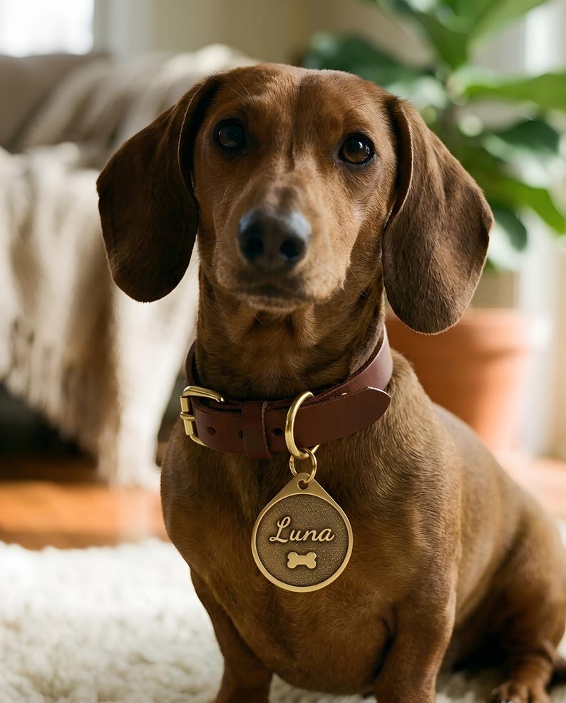 Solid Brass Personalized Pet ID Tag, Teardrop Raised Letter Dog Tag ...