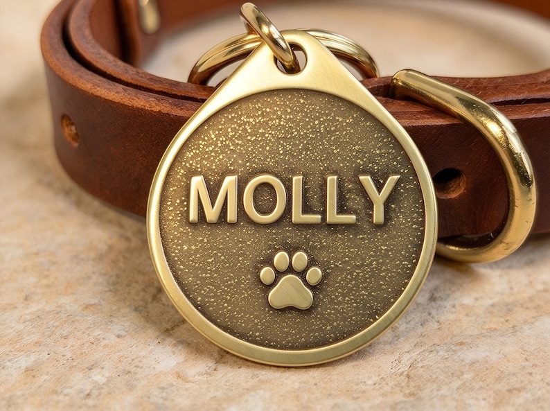 Solid Brass Personalized Pet ID Tag, Teardrop Raised Letter Dog Tag ...