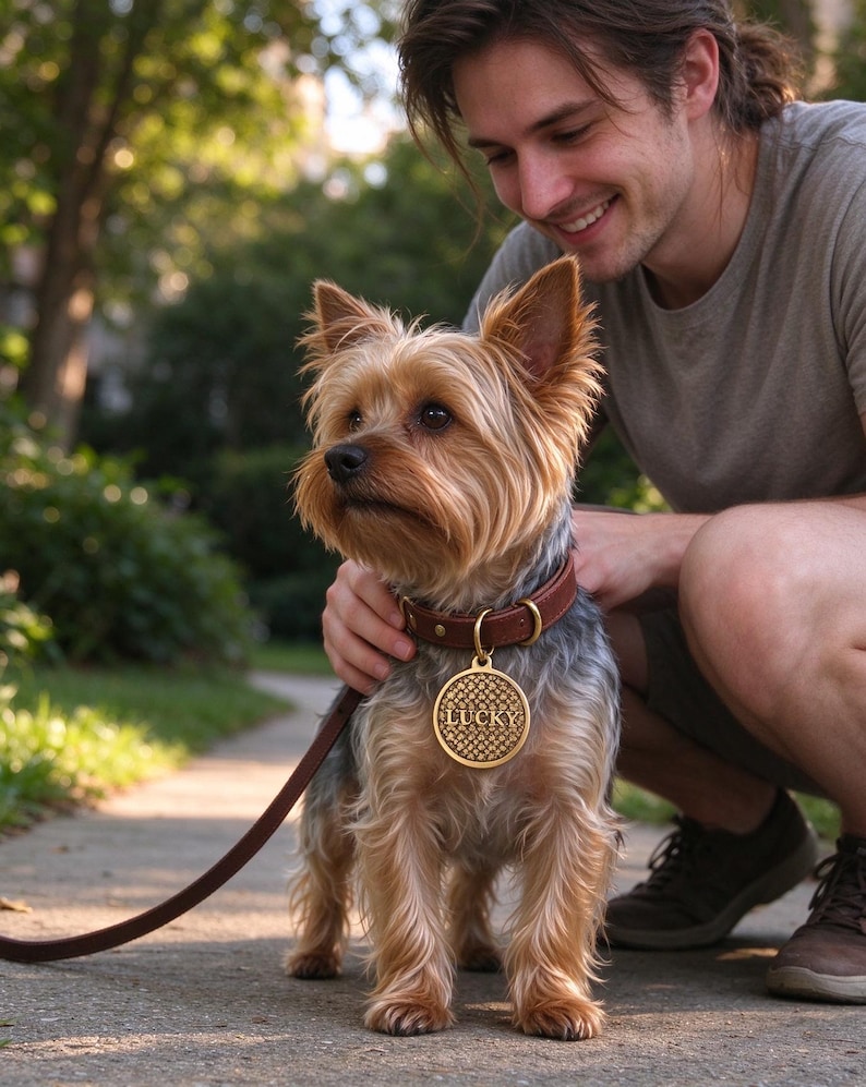 Personalized Round Solid Brass Pet ID Tag, Deep Engraved Four-leaf ...