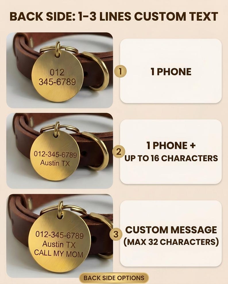 Personalized Round Solid Brass Pet ID Tag, Deep Engraved Four-leaf ...