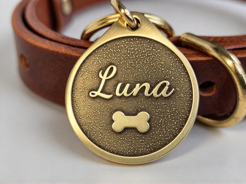 Solid Brass Personalized Pet ID Tag, Teardrop Raised Letter Dog Tag ...