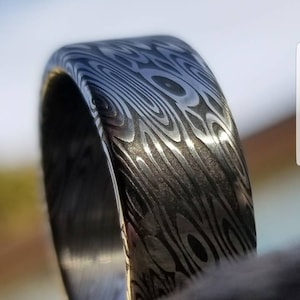 Obsolete Damascus steel ring (deep etch) &quot;dark coral&quot; 8mm Customizable ring! Damascus steel ring, damascus ring, genuine damascus mens rings
