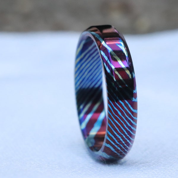 Solid Timascus ring 3mm - 5mm wide timascus ring, mokuti ring