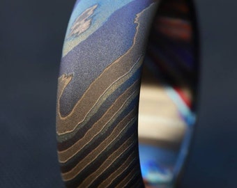 LIMITED EDITION***rolled edge 8mm Black Timascus zrti ring 3mm-9mm wide timascus ring, mokuti ring 8mm ring black timascus ring