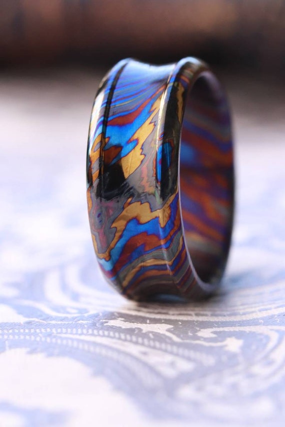 Dragons' shape zirconium titanium damascus customizable 9mm ring chamfered edge Solid Titanium ring 5mm-9mm wide mens ring