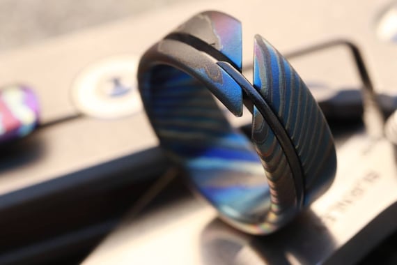 NEW ZRTI HYBRID*** Black Timascus ring 9mm , timascus ring, mokuti ring, colorful ring, hypoallergenic jewelry, Zirconium ring, mokuti ring