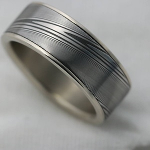 White Gold & Stainless Damascus damasteel 14k 18k customizable stainless damascus steel ring gold ring rosegold ring