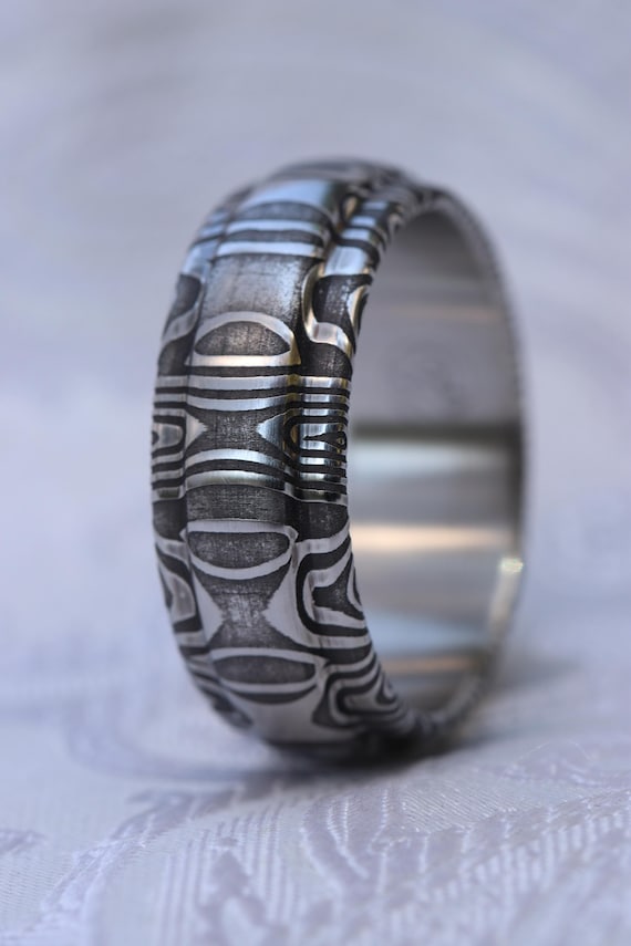 Handcrafted Damascus Steel Twist Ring – Hypoallergenic Stainless Steel Mens Band