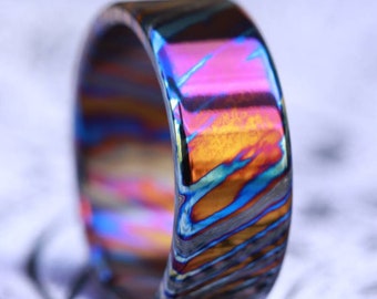 アクセサリー tade qui cunningham / MuitiCam Black Timascus Ring 8mm Wide Titanium Zirconium, Mokuti Ring