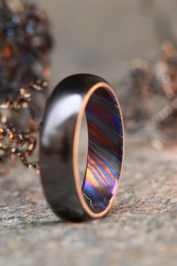 Anello Nuziale Uomo In Timascus Titanio Fatto A Mano - Personalizzabile, Antiruggine