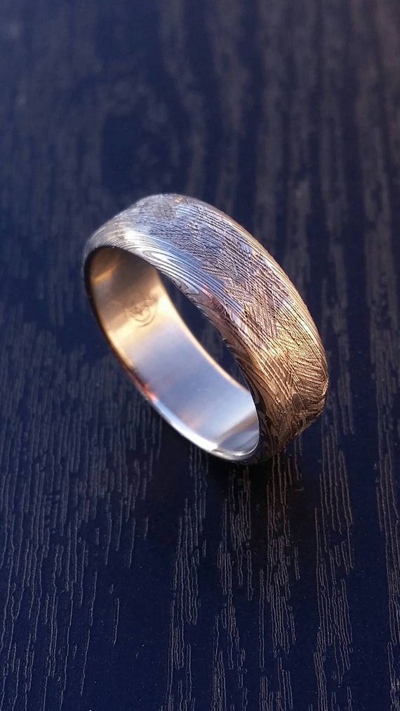 Damascus steel ring Stainless steel damasteel weathered ring "PROVIDER" ring