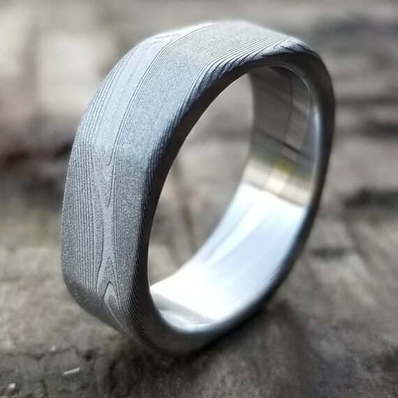 Square ring Damascus ring 99 "Square" handmade stainless steel dmascus ring (not casted) damascus steel ring mens rings