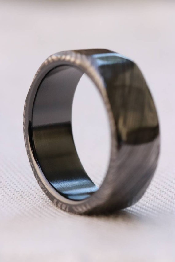 Black ring titanium ring 8mm wide  zirconium/titanium distressed ring