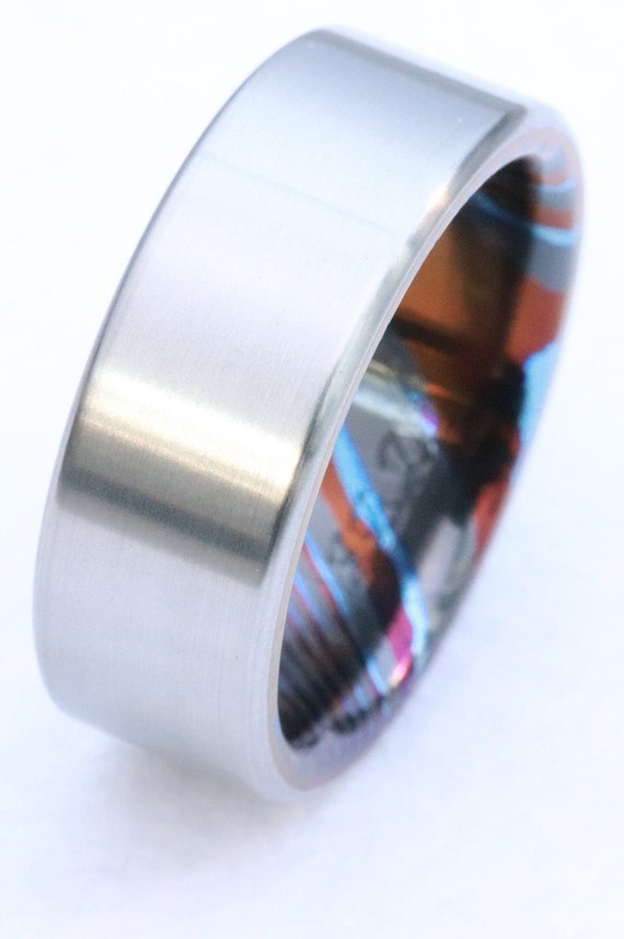 8mm titanium ring Black / ZrTi brushed titanium timascus ring,black timascus ring, mens rings weddingrings, zirconium damascus