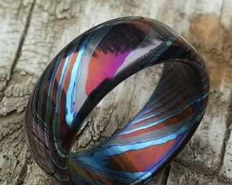 LIMITED EDITION***Solid Black Timascus ring 3mm - 9mm wide timascus ring, mokuti ring zirconium ring titanium ring mens ring