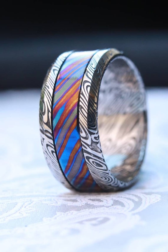 Grayson black coral" Limited Edition Series-10.5mm titanium Timascus / Mokuti timascus & zirconium ring,black timascus ring, mokuti ring