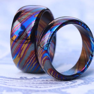 Timascus ring set 2 anillos personalizables 4mm-9mm ancho timascus ring, mokuti ring negro timascus anillos a juego