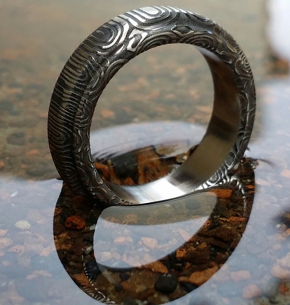 Stainles Damascus, mens rings, wedding band, damascus steel ring,  Customizable ring
