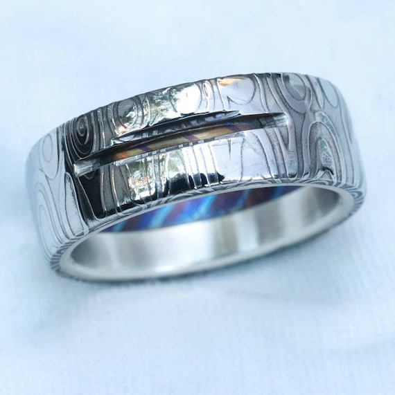 Timascus & damascus steel ring Stainless Damascus damasteel ring mens rings wedding band textured ring gold ring silver rings