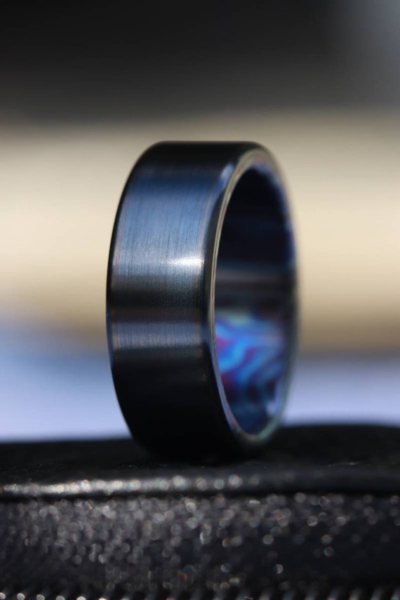 8mm black titanium ring Black / ZrTi brushed ziconium timascus ring,black timascus ring, mens rings weddingrings, zirconium damascus