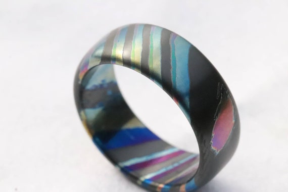 LIMITED EDITION***DARK Black ZrTi ring 8mm timascus ring, mokuti ring, colorful ring, darkti, Zirconium, black timascus green ring