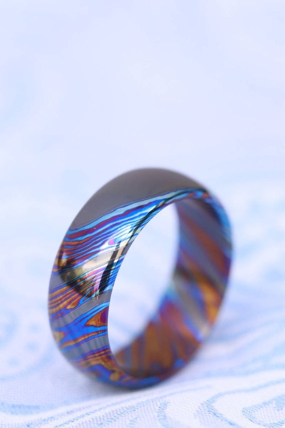 LIMITED EDITION customizable 8mm ring domed ring Solid Black Timascus ring 3mm-9mm wide timascus ring, mokuti ring (polished finish)