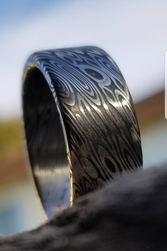 Obsolete Damascus steel ring (deep etch) "dark coral" 8mm Customizable ring! Damascus steel ring, damascus ring, genuine damascus mens rings