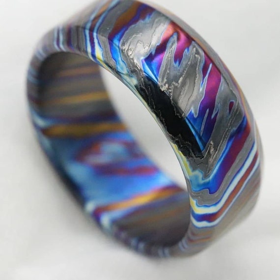 LIMITED EDITION customizable 8mm ring chamfered edge Solid Black Timascus ring 3mm-9mm wide timascus ring, mokuti ring (polished finish)