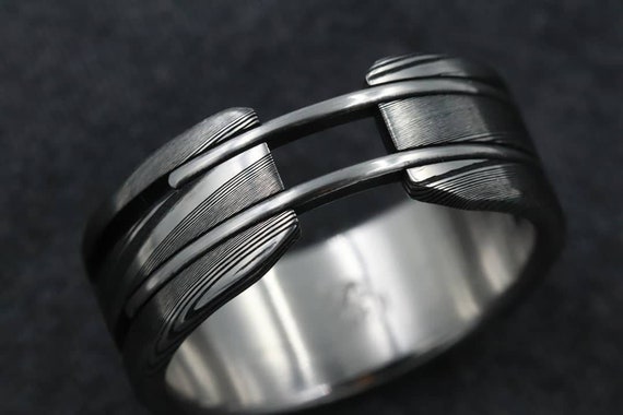 Stainless steel Damascus "wood-grain" ring! Damascus steel ring, damascus ring, damasteel ring, handmade, hypoallergenic