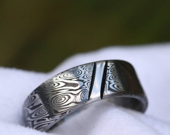 Damascus steel ring Stainless steel Damascus 8m ring! Mens wedding band wedding ring, damascus ring, mens rings