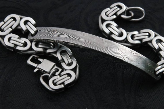 Damascus bracelet, damasteel and black diamond bracelet