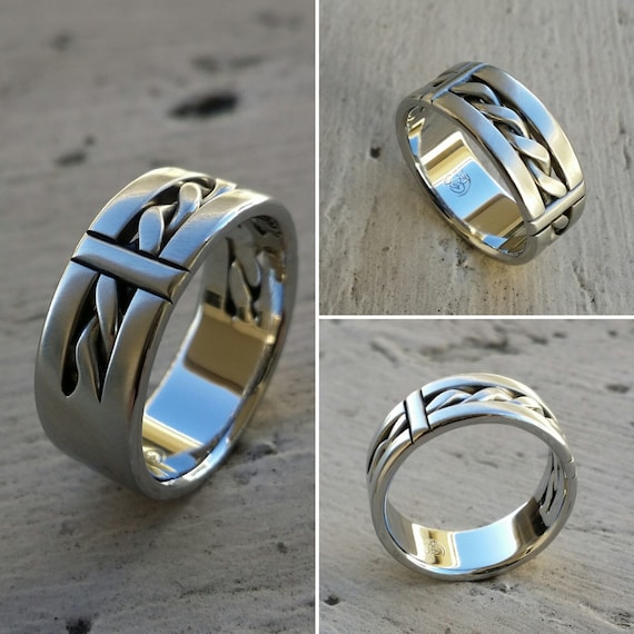 15 "BREGDAN 2" handmade braided ring, stainless steel curb chain ring (not casted) celtic rings braided rings