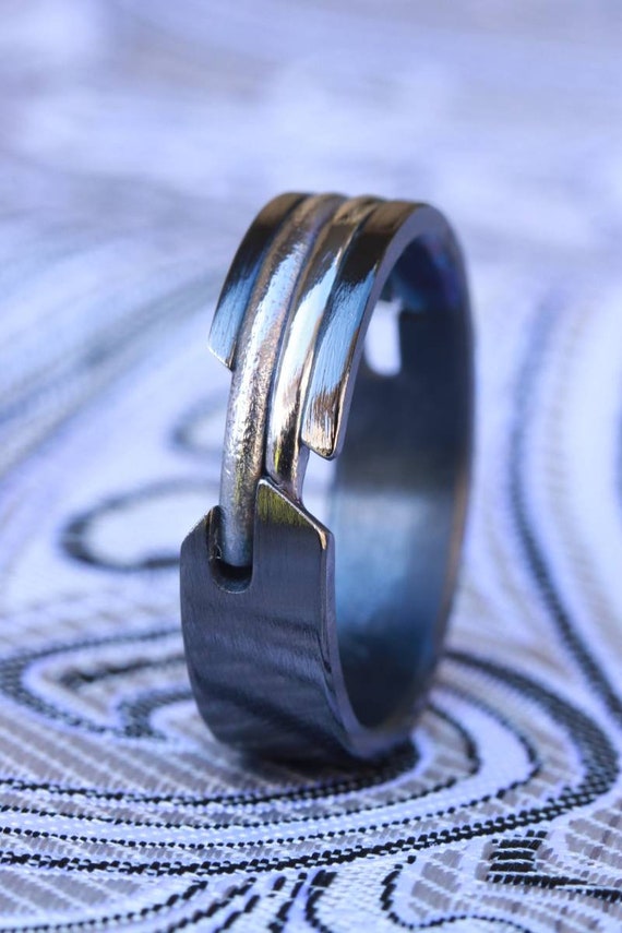 Quill black titanium and titanium ring, black ring, hypoallergenic ring 5mm 6mm ring