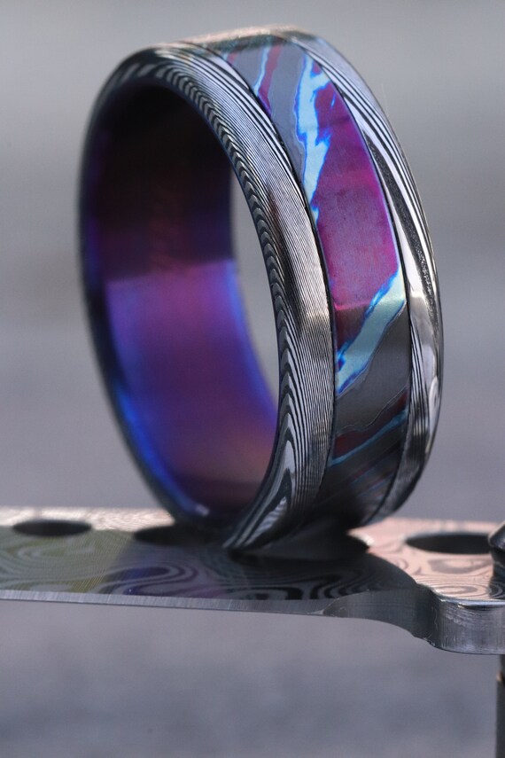 Damascus Steel Ring 8mm Black Timascus Mokuti Stainless Black Timascus Ring Mokuti Ring Wedding Ring Etsy Canada