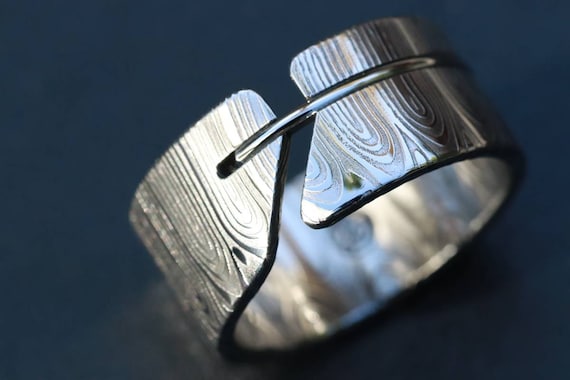 Stainless Steel Damascus  handmade ring damasteel mens ring customizable ring wedding band