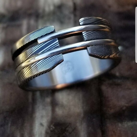 Stainless steel Damascus "wood-grain" ring! Damascus steel ring, damascus ring, damasteel ring, handmade, hypoallergenic