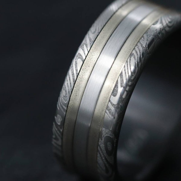 Mens 18k Gold Damascus Ring Etsy