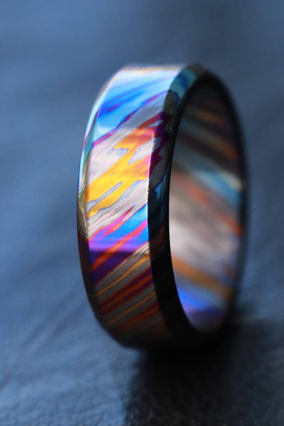 LIMITED EDITION customizable 7-8mm ring chamfered edge Solid Black Timascus ring timascus ring, mokuti ring (polished finish)