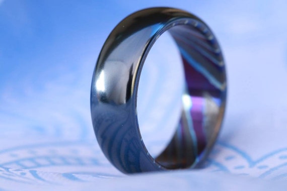 8mm black titanium ring Black / ZrTi brushed ziconium timascus ring,black timascus ring, mens rings weddingrings, zirconium damascus