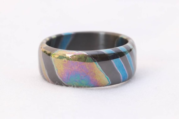 LIMITED EDITION***DARK Black Timascus ring 8mm (semi-polished) timascus ring, mokuti ring, colorful ring, hypoallergenic jewelry, Zirconium