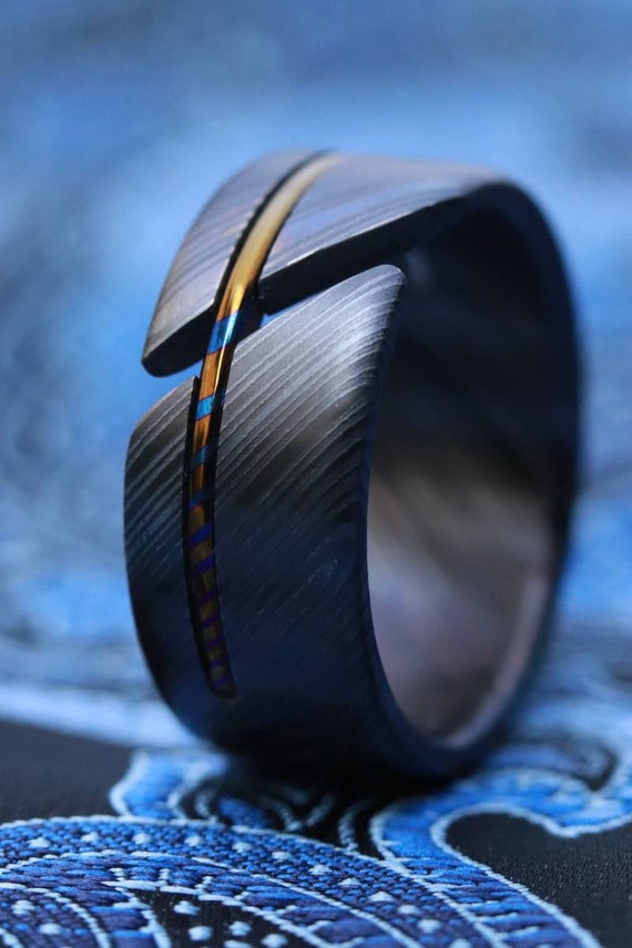 NEW blk ZRTI HYBRID*** Black Timascus ring 9mm , timascus ring, mokuti ring, colorful ring, hypoallergenic jewelry, Zirconium ring