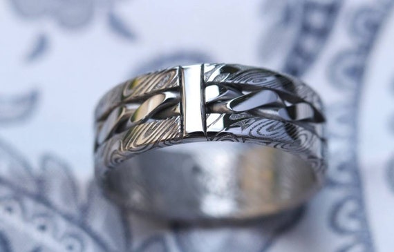 Bregdan Hybrid -  stainless steel ring (not casted) braided ring celtic twisted rings hand made stainless damascus