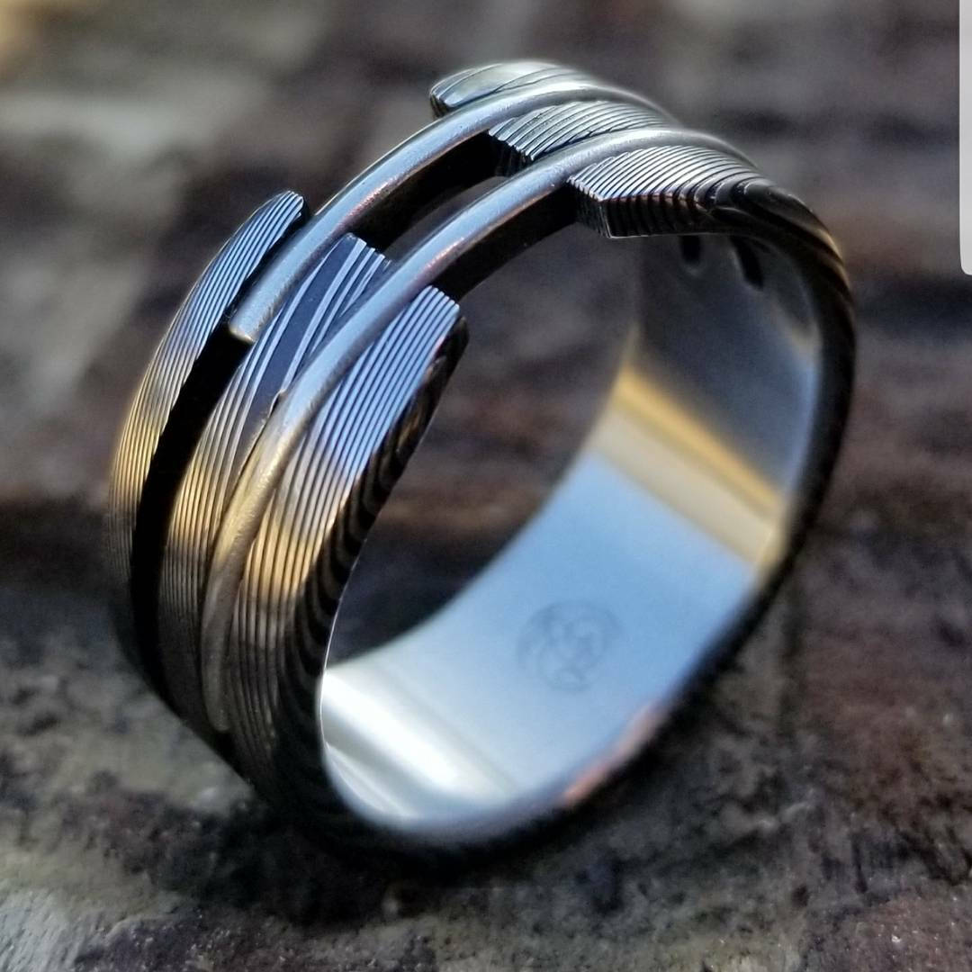 Stainless steel Damascus wood-grain ring! Damascus steel ring, damascus ...